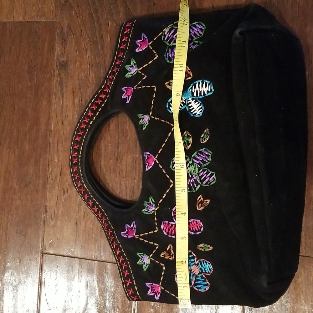 J Renee Black Suede Leather Embroidered Bag - Picture 4 of 12